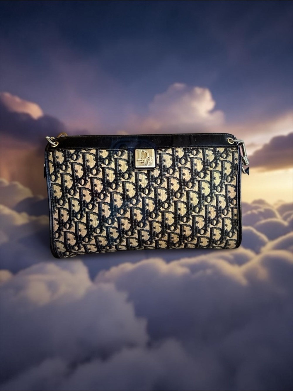 Dior Oblique Trotter Navy and Beige Monogram Crossbody with COA.